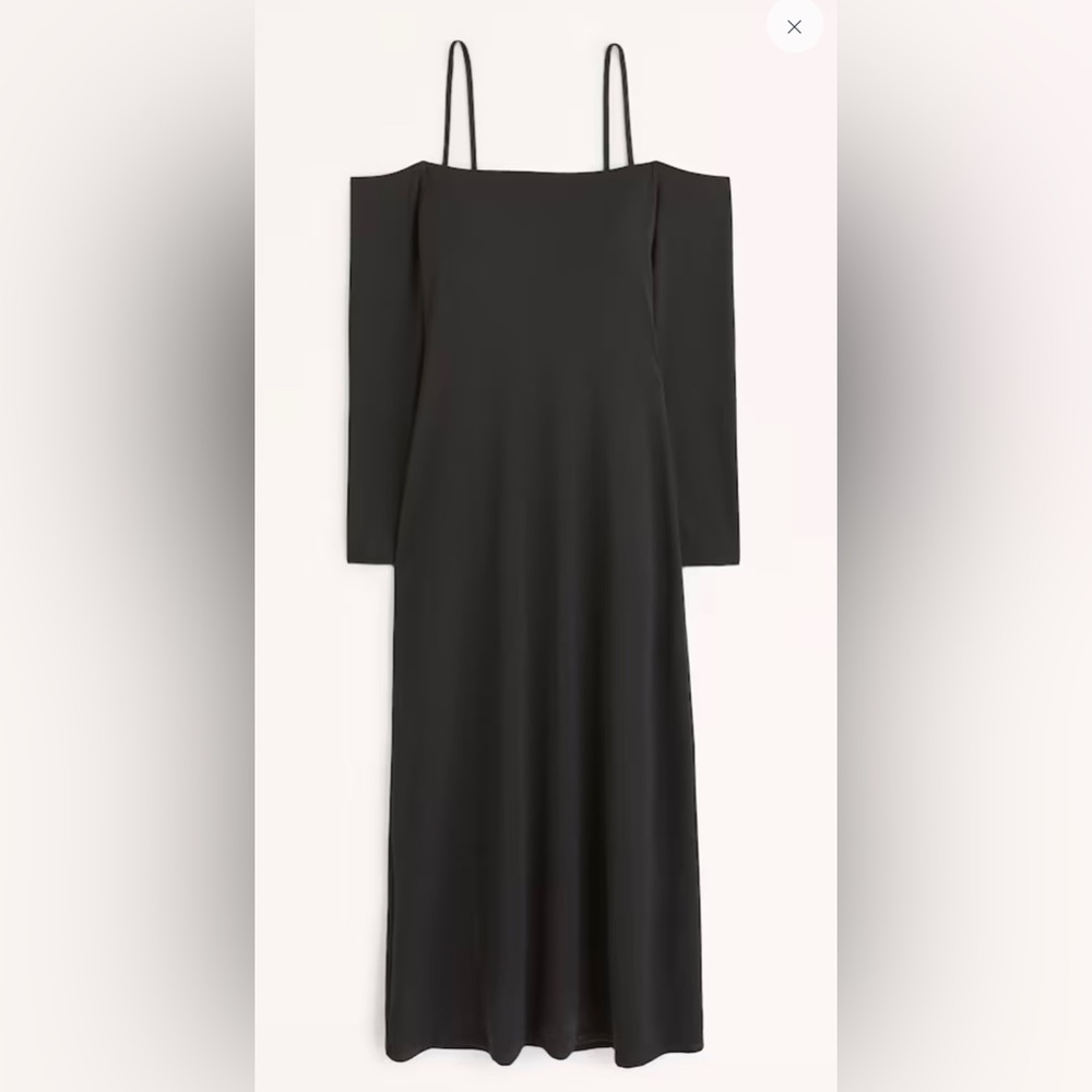 ABERCROMBIE AND FITCH Black Long-Sleeve Off-The-Shoulder Midi Dress